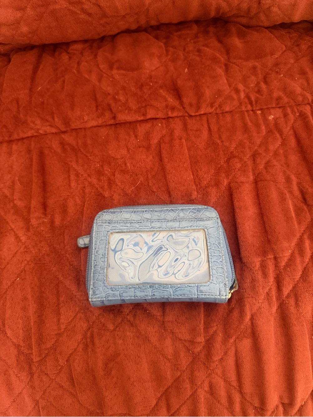 Croc-Texture Light Blue Compact Wallet with Clear ID Window - Picture 1 of 7